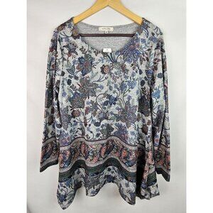 Astrologie Womens Top Size Large Gray Paisley Rhinestone Long Sleeve Tunic Shirt